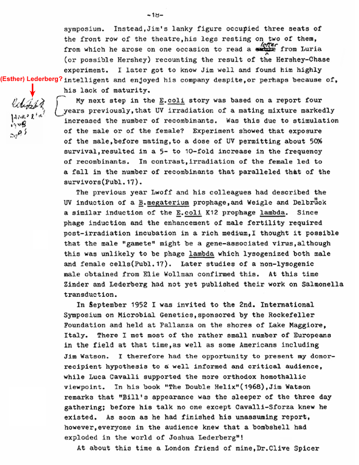 NLM pirated bbgbow A viewpoint of Aspects of a History of Genetics by William Hayes (pp 16-26, JL no longer researcher on p23) p18